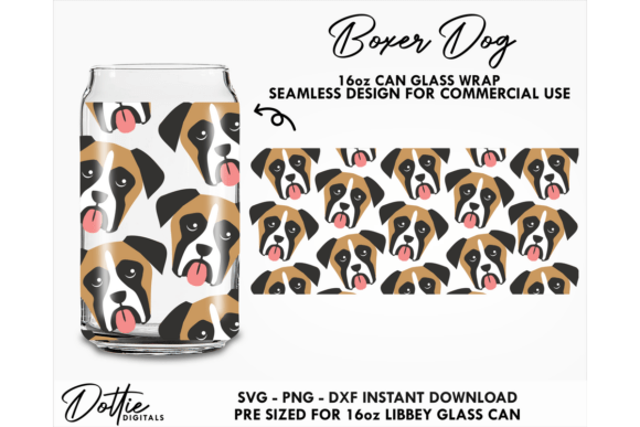 Boxer Dog 16oz Glass Can Wrap SVG