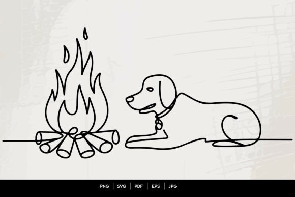 Dog by Campfire Line Art Review