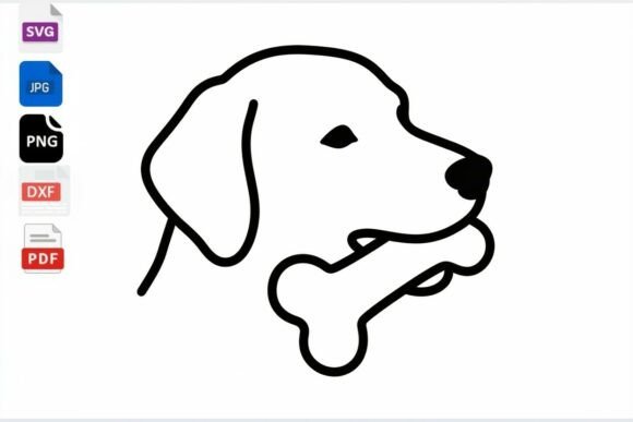 Dog Head with Bone Outline SVG Clipart