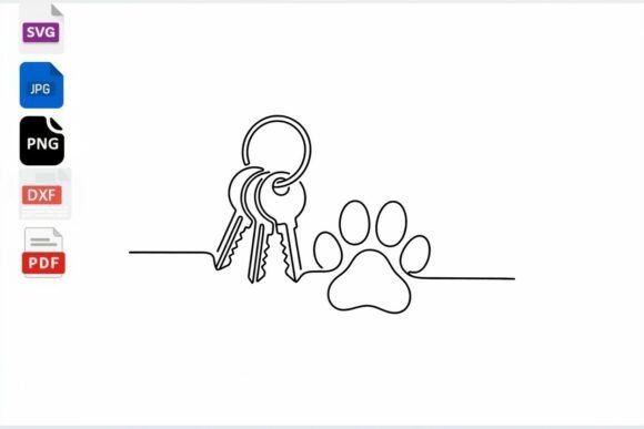 Dog Paw and Keys Continuous Line Art SVG Review
