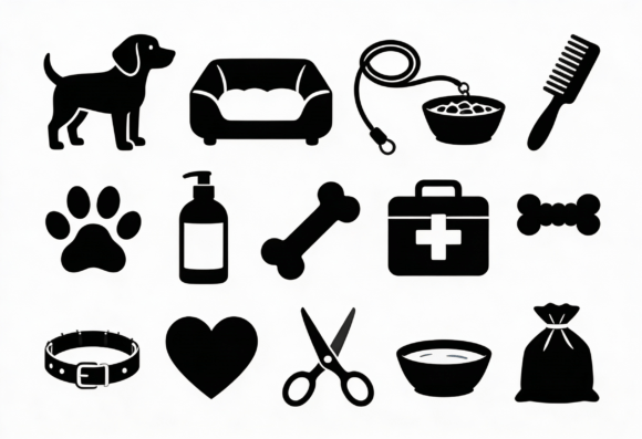 Dog Pet Care Icons Vector Black White Review
