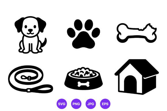 Dog Pet Icons Black White Vector Review