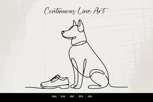 Dog Waiting with Shoe Line Art Review