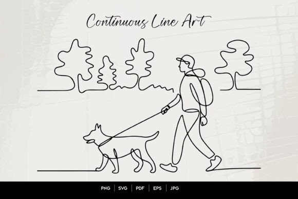 Dog Walking Continuous Line Art Review