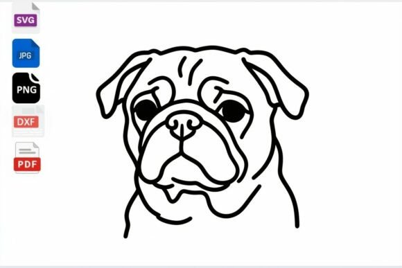 Pug Dog Face Line Art