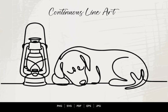 Sleeping Dog with Lantern Line Art Review